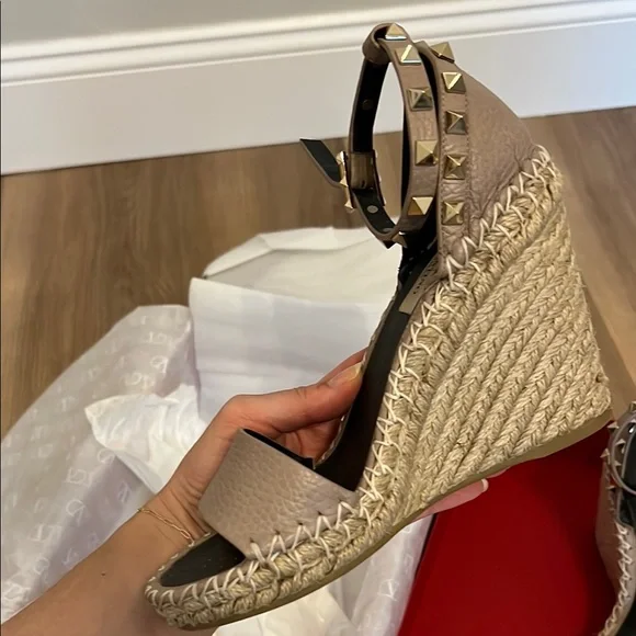 Valentino Women's Black and Cream Studded Sandals